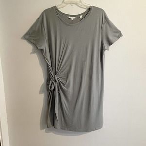 Vince Large Side Tie Knot T Shirt Dress Gray Lined Cotton Knee Length V7…